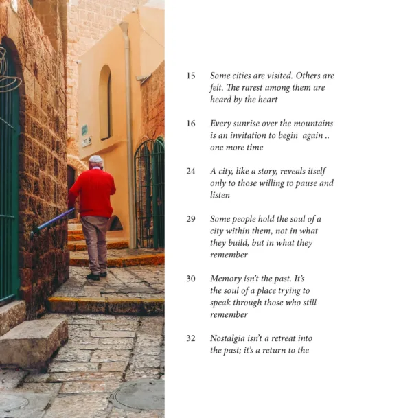 The City Soul, inside page with a photograph of an old Antalya street